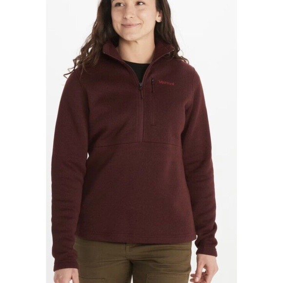 Marmot Drop Line 1/2 Zip Fleece Pullover Maroon Burgundy Jacket Women Sz Medium - Picture 1 of 7